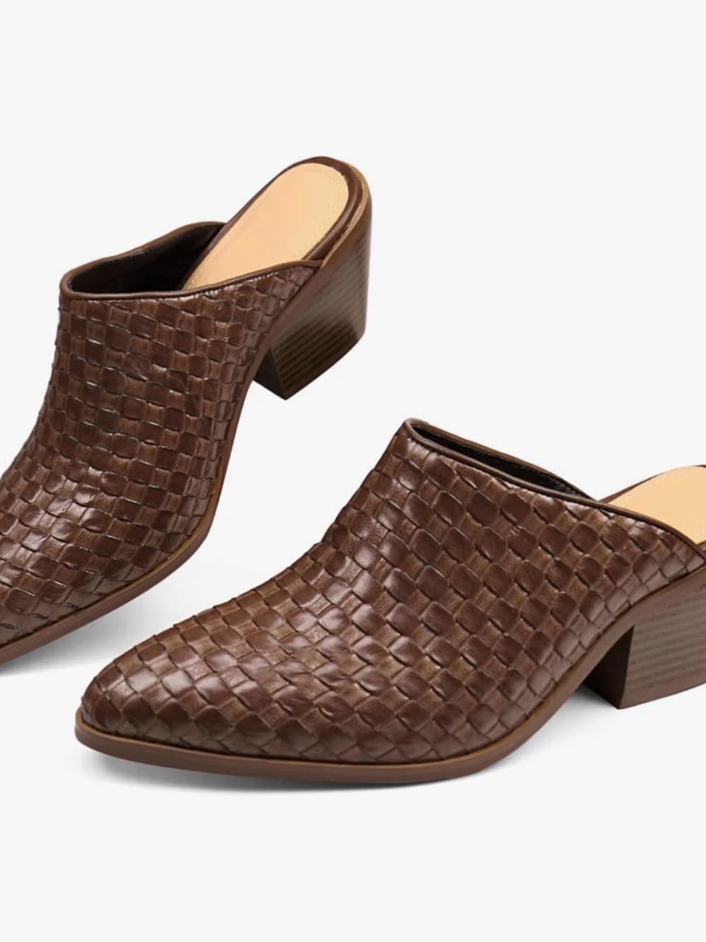 Woven Leather Brown Mule Heels
